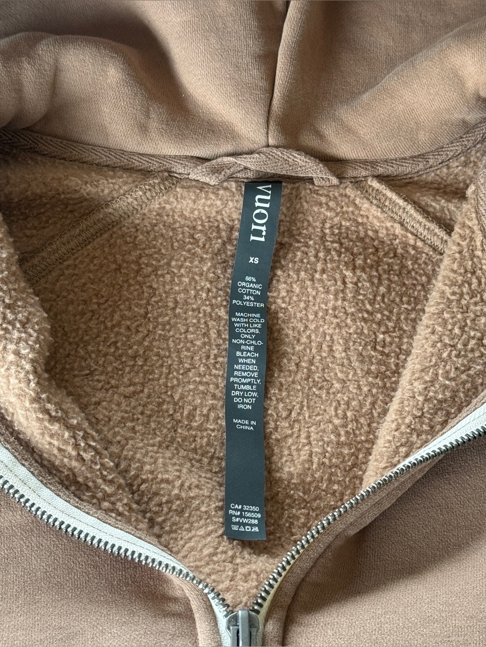 Vuori Women's Zip-Up Hoodie in Tan Brown, Size XS - Picture 3 of 7